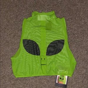 Alien High Neck Mesh Crop Top with Zipper Back